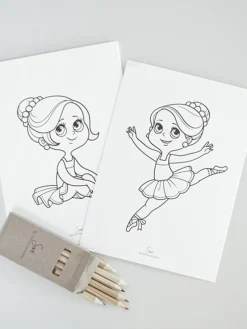 Børn Dansebutikken Andet Til Ballet|Balletting Børn-9 stk ballettegninger A5 inkl. 6 stk farveblyanter