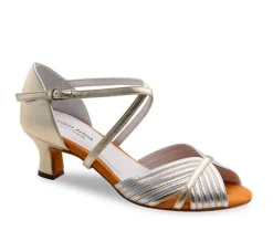 Dame Dansebutikken Brudesko|Salsasko Damer-Anna Kern dansesko sølv/guld med 5 cm hæl - Noel