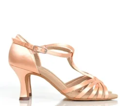 Dame Dansebutikken Brudesko|Salsasko Damer-Anna Kern flesh satin dansesko med t- rem