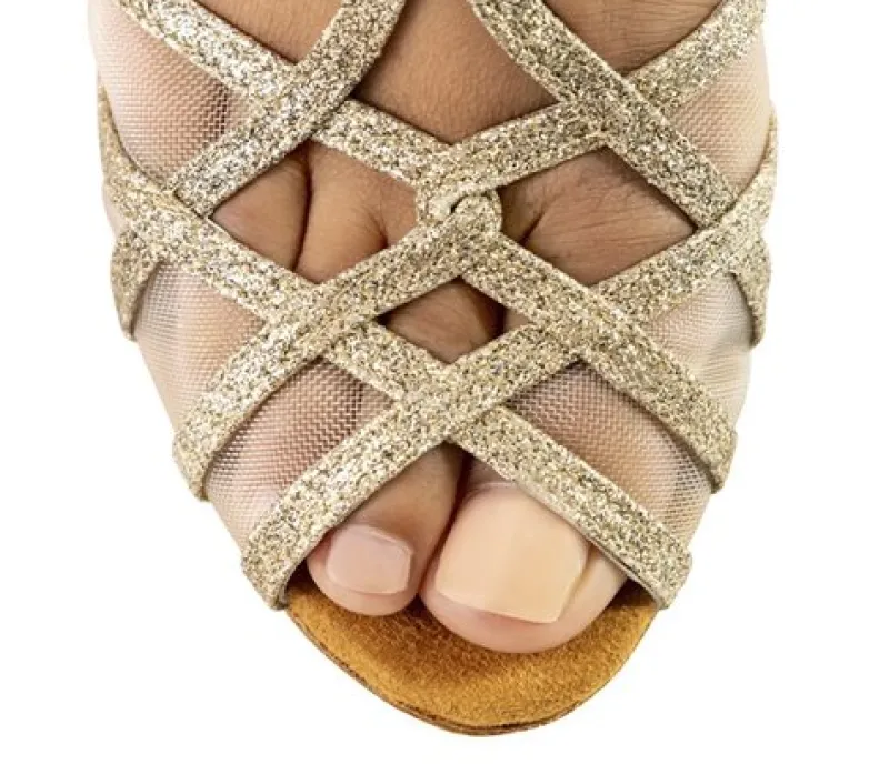 Dame Dansebutikken Brudesko|Salsasko Damer-Anna Kern flot guld glimmer dansesko