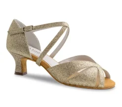 Dame Dansebutikken Brudesko|Salsasko Damer-Anna Kern guld glimmer dansesko med 5 cm hæl