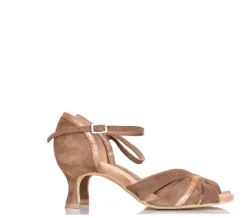 Dame Dansebutikken Brudesko|Salsasko Damer-Beige ruskinds dansesko 5 cm hæl Rummos