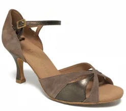 Dame Dansebutikken Brudesko|Salsasko Damer-Beige/brun ruskinds dansesko 6 cm hæl Rummos