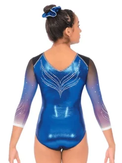 Dansebutikken Dragter Piger-Blålig gymnastikdragt 3/4 lange ærmer og sten til piger