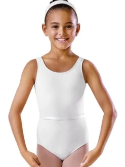 Børn Dansebutikken Dragter Piger|Balletdragter Børn-Bloch hvid dragt m.bælte u. ærme til piger