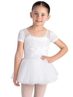 Børn Dansebutikken Balletkjole Piger-Bloch hvidt tutu med korte ærmer og velour