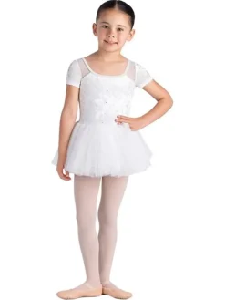 Børn Dansebutikken Balletkjole Piger-Bloch hvidt tutu med korte ærmer og velour