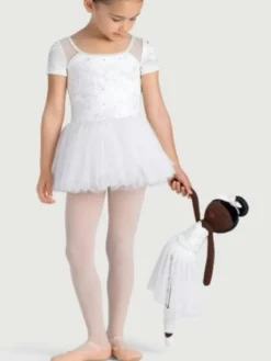 Børn Dansebutikken Balletkjole Piger-Bloch hvidt tutu med korte ærmer og velour