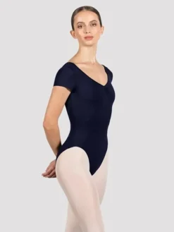 Dame Dansebutikken Dragter Damer|Balletdragter Damer-Bloch navy klassisk dragt m. korte ærmer og rynk