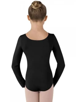 Børn Dansebutikken Dragter Piger|Balletdragter Børn-Bloch sort basic dragt m. lange ærmer til piger