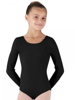 Børn Dansebutikken Dragter Piger|Balletdragter Børn-Bloch sort basic dragt m. lange ærmer til piger