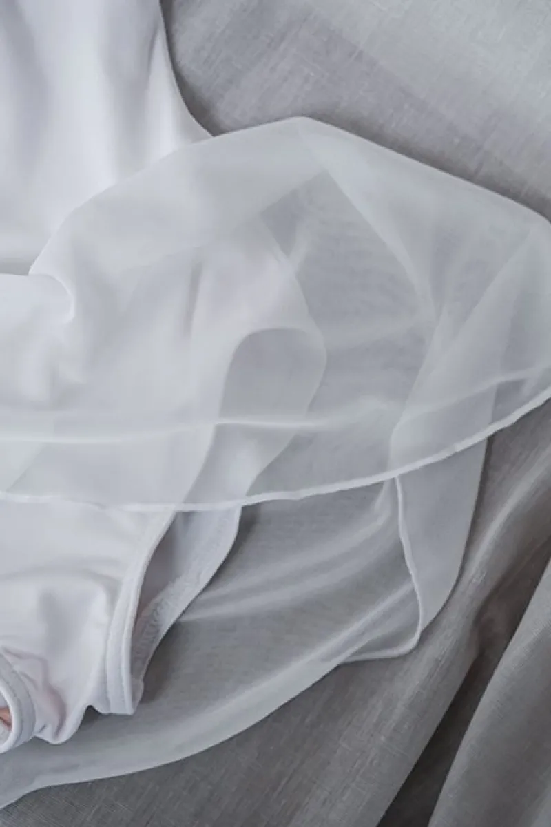 Børn Dansebutikken Gymnastikkjole Piger|Balletkjole Piger-Capezio hvid dragt m. skørt og chiffon ærmer