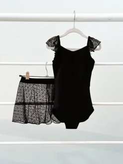 Børn Dansebutikken Dragter Piger|Balletdragter Børn-Capezio sort dragt med flæse ærmer til piger