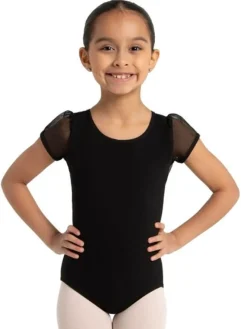 Børn Dansebutikken Dragter Piger|Balletdragter Børn-Capezio sort dragt med puf ærmer til piger