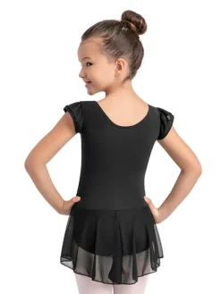 Børn Dansebutikken Gymnastikkjole Piger|Balletkjole Piger-Capezio sort dragt m.skørt og puf ærmer til piger