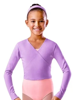Børn Dansebutikken Ballet Toppe Børn-Cross-over mørklilla overdel til piger Bloch