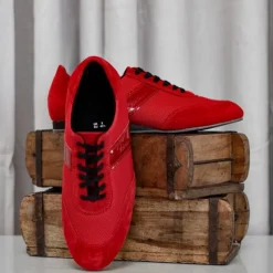 Dansebutikken Tangosko Herrer|Salsasko Herrer-Diamant rød dansesneaker vario spin sål til herrer