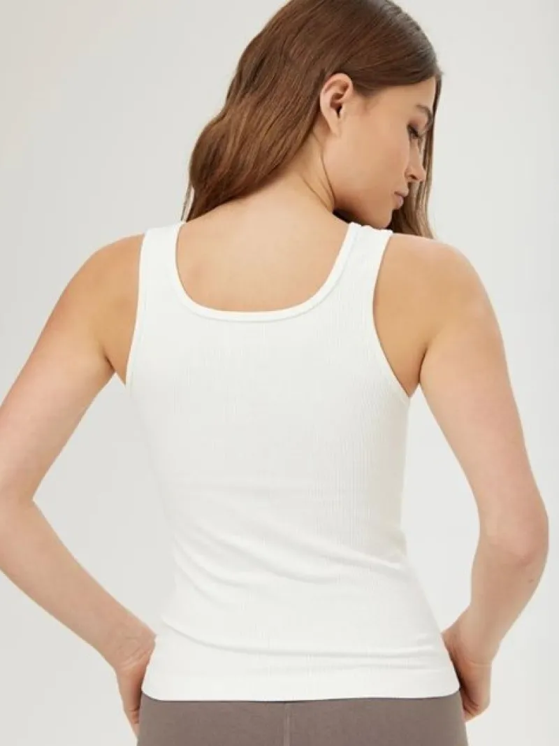 Dame Dansebutikken Pilates Overdele|Yogatoppe-Drop of mindfulness hvid seamless rib top