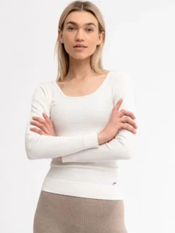 Dame Dansebutikken Pilates Overdele|Yogabluser-Drop of Mindfulness Jessy hvid seamless rib bluse