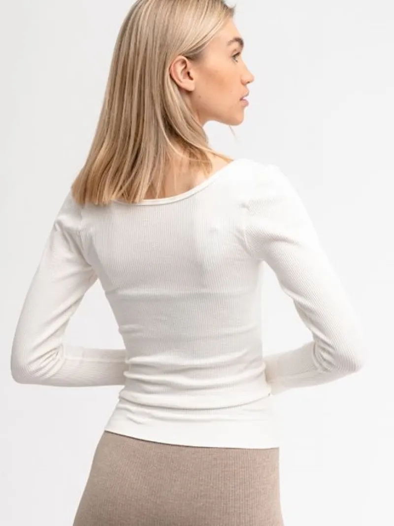 Dame Dansebutikken Pilates Overdele|Yogabluser-Drop of Mindfulness Jessy hvid seamless rib bluse