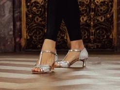 Dame Dansebutikken Salsasko Damer|Latinsko Damer-Flot sølv dansesko til tango/salsa/latin med 5 cm hæl