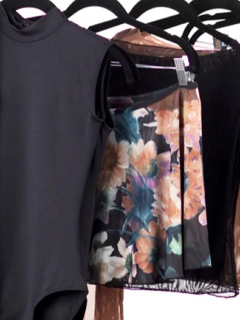 Dame Dansebutikken Ballet Underdele Damer-Flot sort balletskørt med blomster fra balletrosa