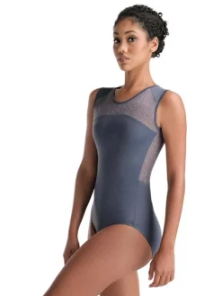 Dame Dansebutikken Balletdragter Damer|Dansebody Damer-Grå dragt m. blonde og flot ryg fra ballet Rosa