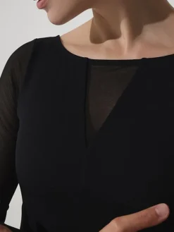 Dame Dansebutikken Dragter Til Skøjteløb|Balletdragter Damer-Grishko langærmet dragt i sort med mesh detaljer