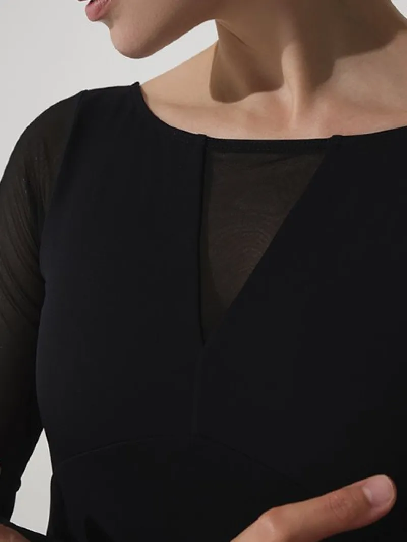 Dame Dansebutikken Dragter Til Skøjteløb|Balletdragter Damer-Grishko langærmet dragt i sort med mesh detaljer