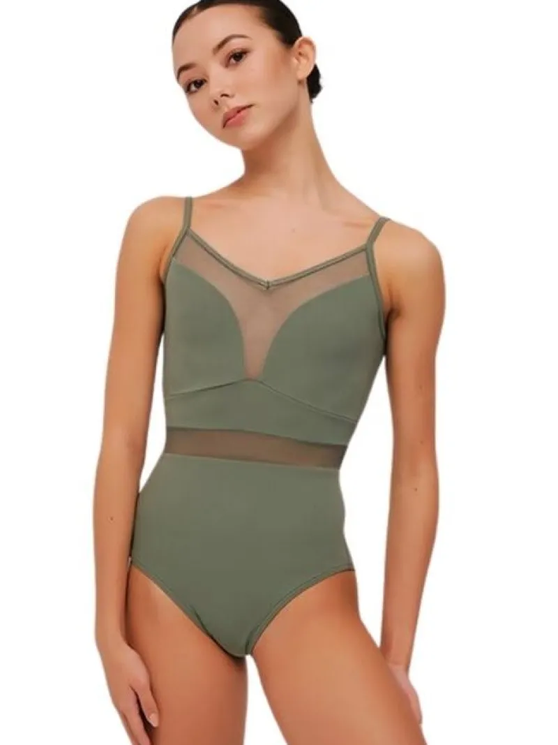 Dame Dansebutikken Balletdragter Damer-Grishko olivengrøn dragt med mesh udskæringer