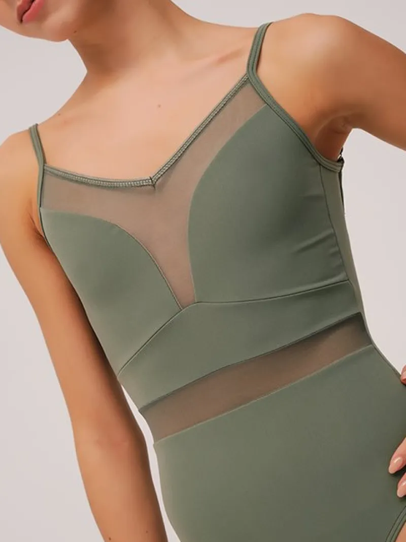 Dame Dansebutikken Balletdragter Damer-Grishko olivengrøn dragt med mesh udskæringer