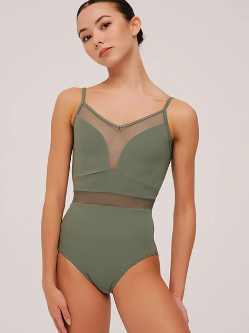 Dame Dansebutikken Balletdragter Damer-Grishko olivengrøn dragt med mesh udskæringer