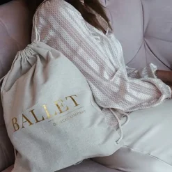 Dansebutikken Andet Til Ballet-Hør rygsæk/mulepose med guld BALLET skrift