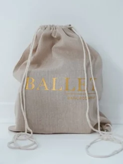 Dansebutikken Andet Til Ballet-Hør rygsæk/mulepose med guld BALLET skrift