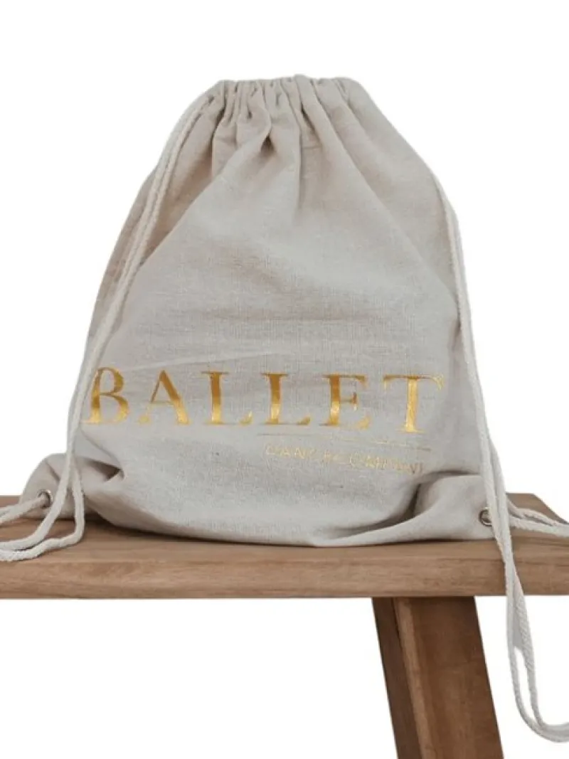 Dansebutikken Andet Til Ballet-Hør rygsæk/mulepose med guld BALLET skrift