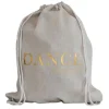 Dansebutikken Dansetasker-Hør rygsæk/mulepose med guld DANCE skrift