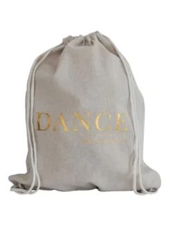 Dansebutikken Dansetasker-Hør rygsæk/mulepose med guld DANCE skrift
