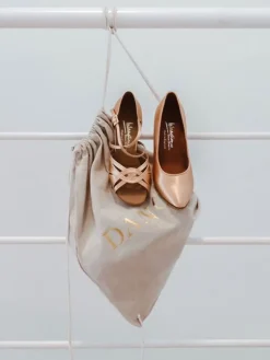 Dansebutikken Dansetasker-Hør rygsæk/mulepose med guld DANCE skrift