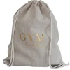 Dansebutikken Andet Til Gymnastik-Hør rygsæk/mulepose med guld GYM skrift