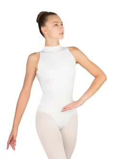 Dame Dansebutikken Balletdragter Damer|Dansebody Damer-Hvid dragt m. blonde og høj hals fra Ballet Rosa