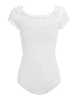 Dame Dansebutikken Balletdragter Damer|Dansebody Damer-Hvid dragt med blonde foroven So Danca