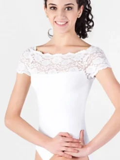 Dame Dansebutikken Balletdragter Damer|Dansebody Damer-Hvid dragt med blonde foroven So Danca