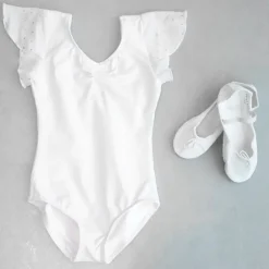 Børn Dansebutikken Balletdragter Børn-Hvid dragt til piger chiffon ærme med palietter Bloch