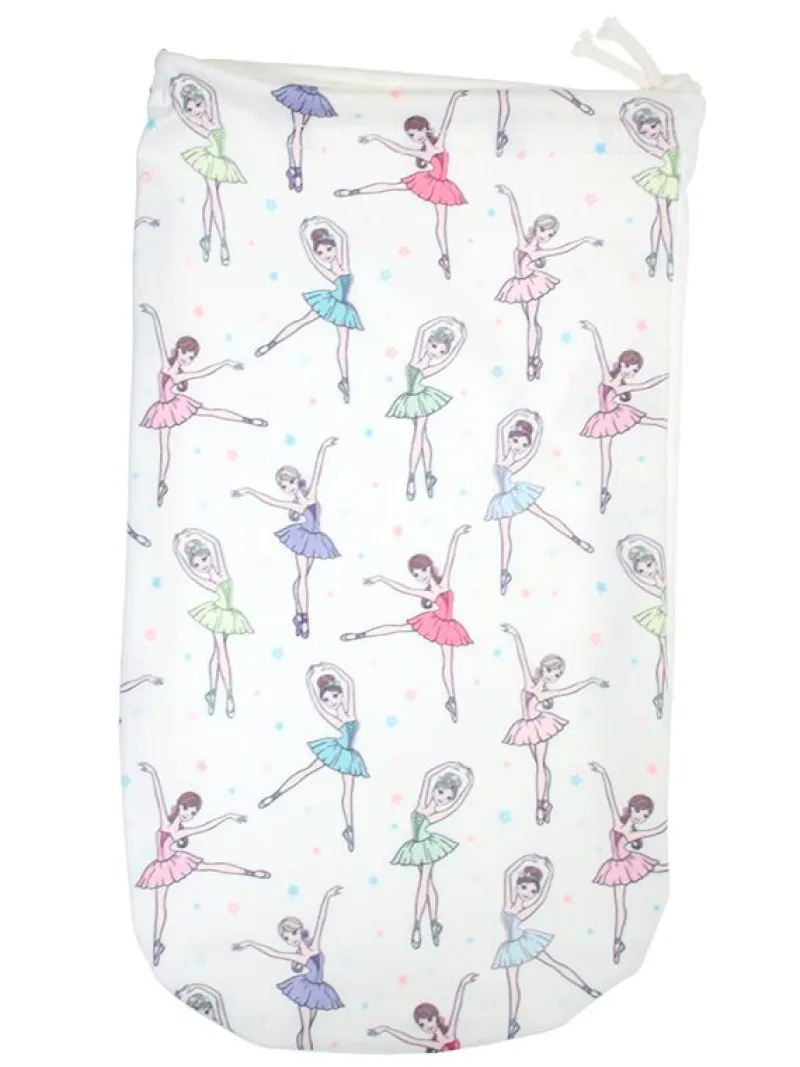 Dansebutikken Andet Til Ballet|Balletsko Tilbehør-Hvid skopose til balletsko med balletdanser print