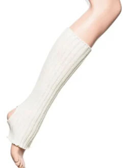 Dansebutikken Benvarmere Til Gymnastik|Benvarmere Til Ballet-Hvide ribstrikket benvarmere til ballet og dans