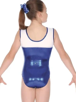 Dansebutikken Dragter Piger-Hvid/sølv/blå ærmeløs gymnastikdragt til piger