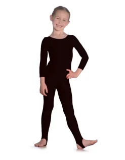 Dansebutikken Heldragter Piger-Langærmet heldragt sort blank gymnastik med strop