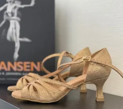 Dame Dansebutikken Brudesko|Salsasko Damer-Lys guld brokade dansesko 5 cm hæl Rummos