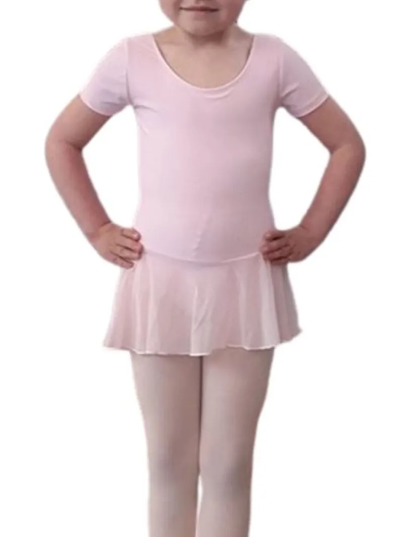Børn Dansebutikken Gymnastikkjole Piger|Balletkjole Piger-Mørk rosa dragt med påsyet chiffon skørt Ballet Rosa