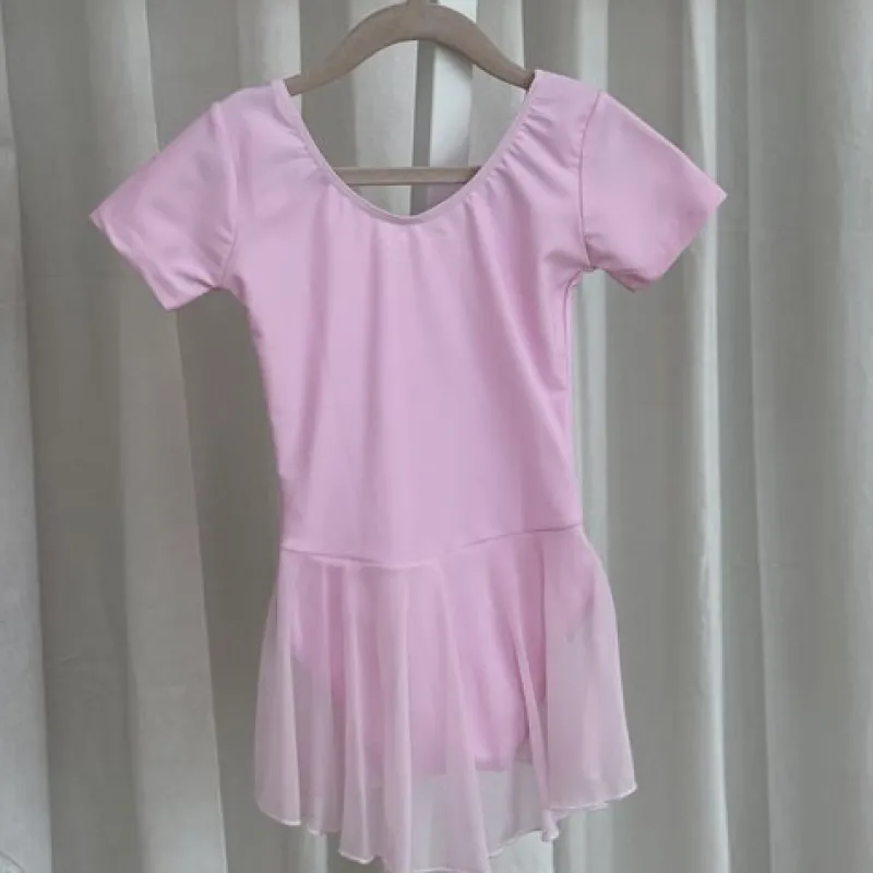 Børn Dansebutikken Gymnastikkjole Piger|Balletkjole Piger-Mørk rosa dragt med påsyet chiffon skørt Ballet Rosa